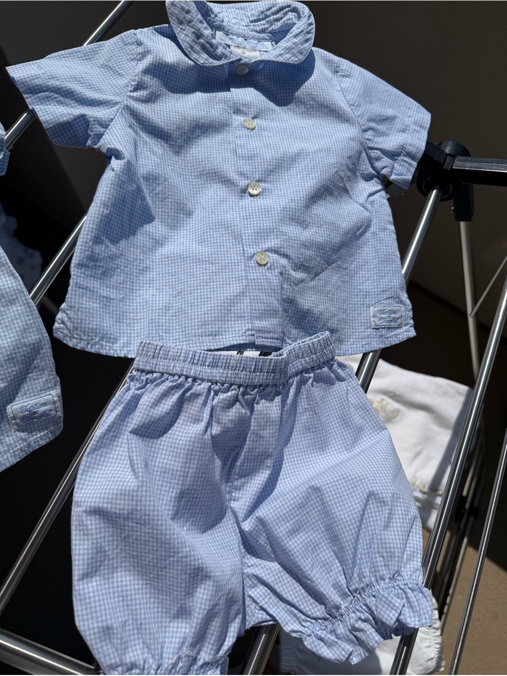 Tartine et Chocolat Light Blue Gingham Shirt & Bloomers Set